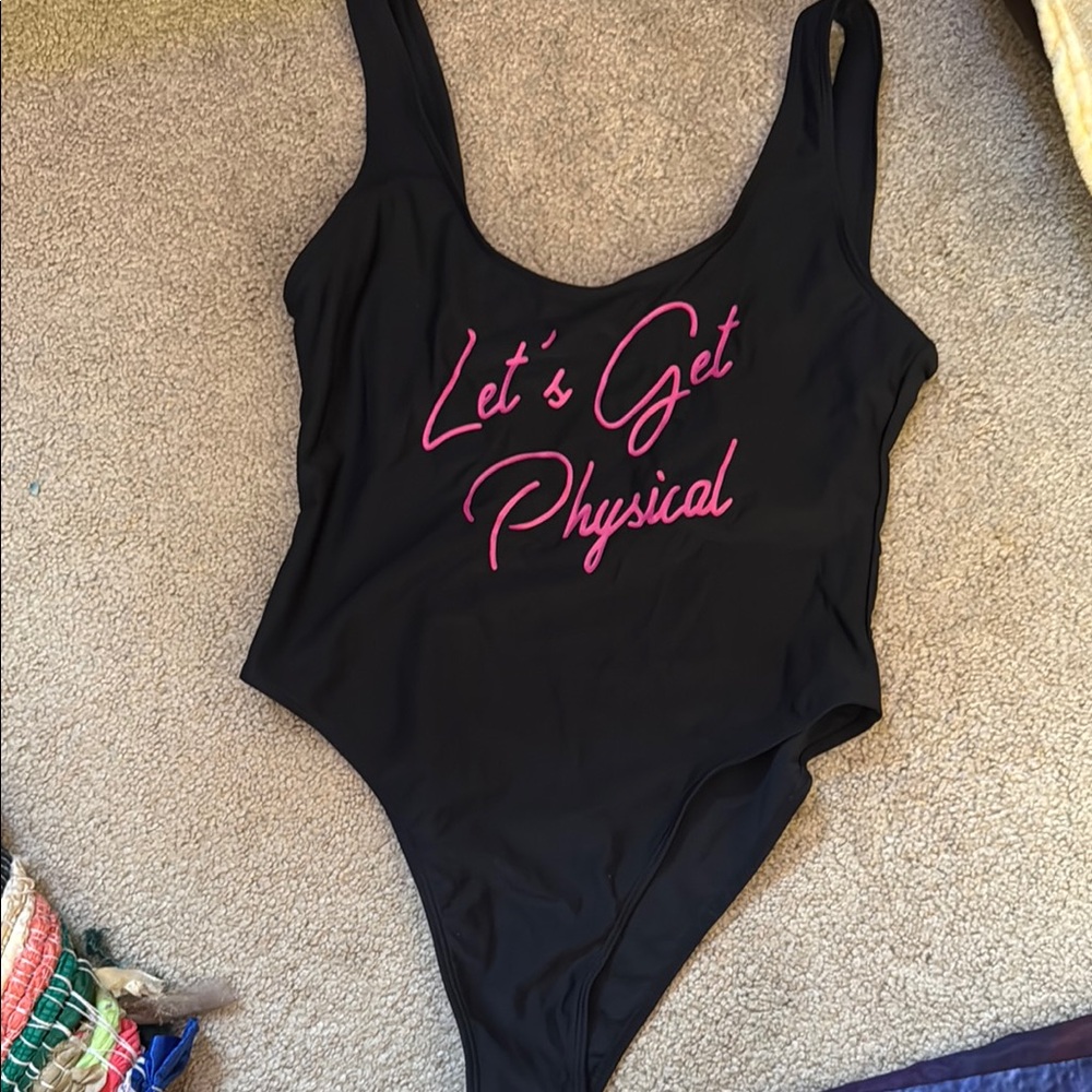 SHEIN Pink and Black One Piece Swimsuit with Scoop Neckline and Thick Straps
